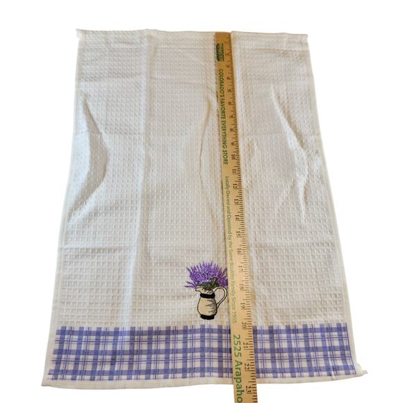 4 Lavender Kitchen Towels Lavien Embroidered Waffle Cotton Blend  Purple Plaid - Picture 9 of 9